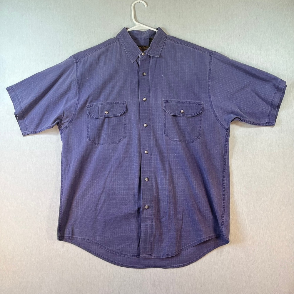 Vintage Eddie Bauer Ripstop Shirt Mens Large Purple S/S B/D Two Pocket Cotton
